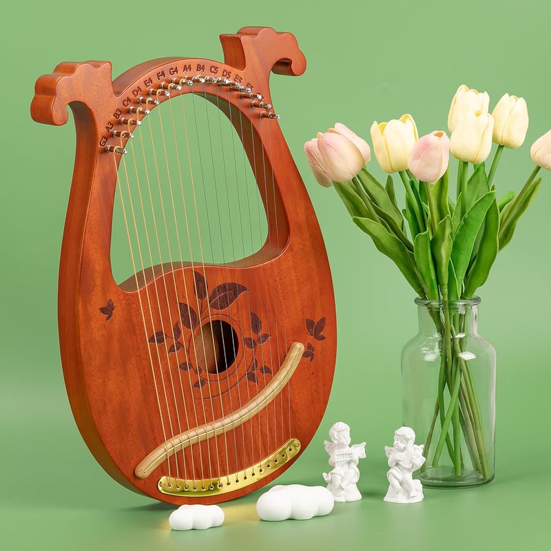 INKNOTE Lyre Harp Mahogany with Tuning Wrench and 16 Pcs Metal Spare String Set Manual Picks Black Gig Bag for Instrument Kids Adult Professional Beginner Music Lovers Gift - Image 4